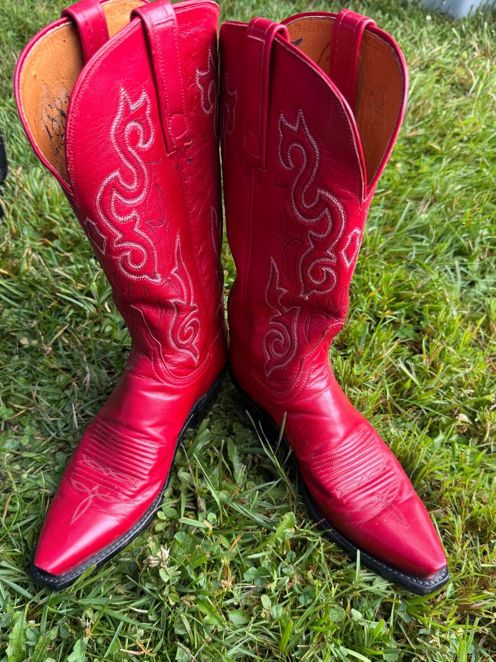1883 Lucchese Red Leather Cowboy Boots - Picture 1 of 5